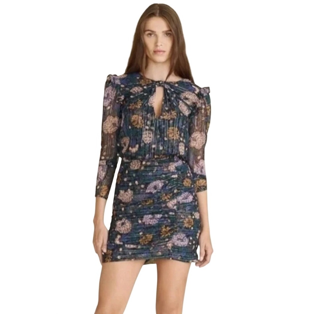 Veronica Beard Peppa Silk Floral Metallic Mini Dress 10 Cocktail Party Event NWT